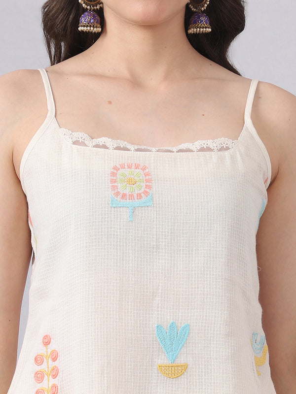 Sleeveless Kota Doria Kurta Set with Dupatta