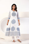Blue Block Print Anarkali Suit Set