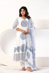 Blue Block Print Anarkali Suit Set