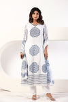Blue Block Print Anarkali Suit Set