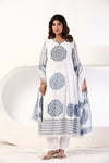 Blue Block Print Anarkali Suit Set