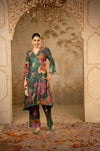 A-Line Kurta Set with Dupatta - Deep Teal Green