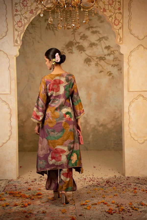 A-Line Kurta Set with Dupatta - Dark Mauve