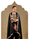 Black Chinnon Suit Set with Gold Embellished Drape
