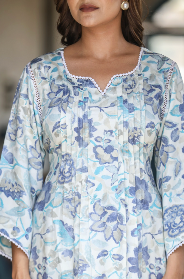 Digital Print Gazzi Silk Suit Set with Pintuck Detailing