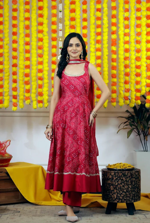 Flex Muslin Anarkali Kurta & Pants 3-Piece Set with Net Dupatta