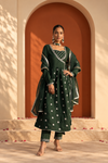 Roman Silk Embroidered Angrakha Suit Set with Dupatta