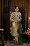 Gold-Foil Nylon Viscose A-Line Kurta & Pants 3-Piece Set