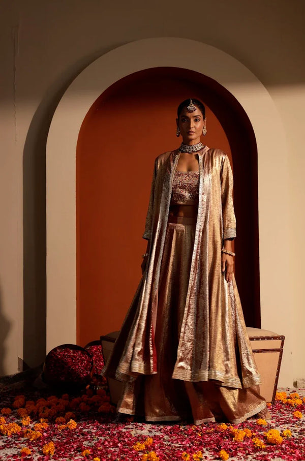 Hand-Embroidered Gajji Silk Shrug & Sharara Set