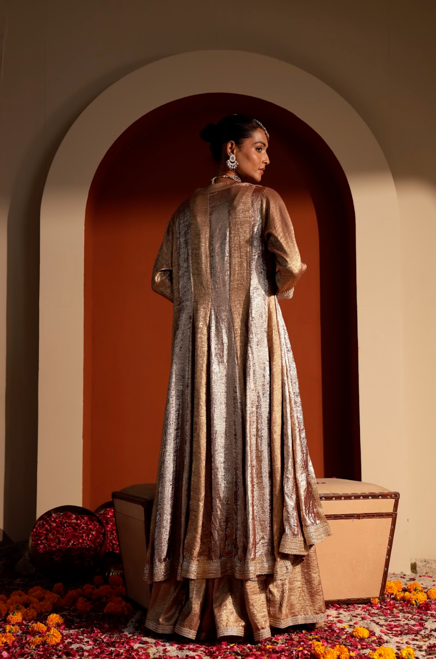 Hand-Embroidered Gajji Silk Shrug & Sharara Set