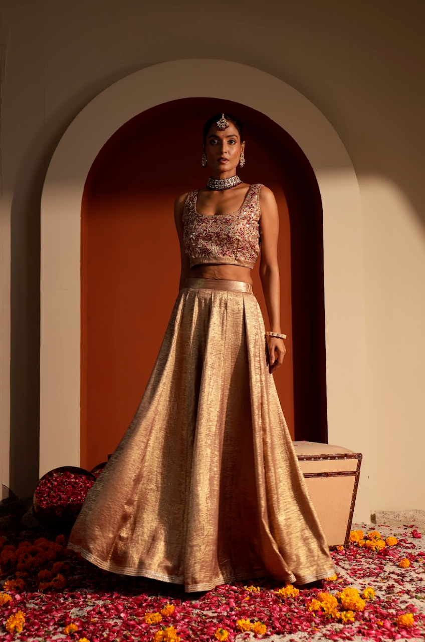 Hand-Embroidered Gajji Silk Shrug & Sharara Set