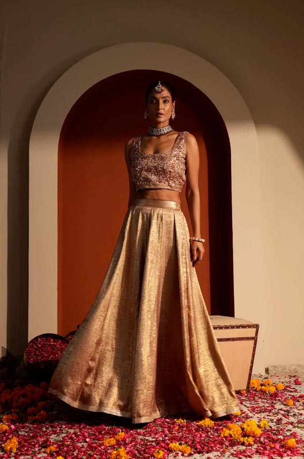 Hand-Embroidered Gajji Silk Shrug & Sharara Set