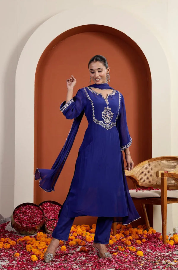 Hand-Embroidered Silk-Organza 2-Piece Kurta Set