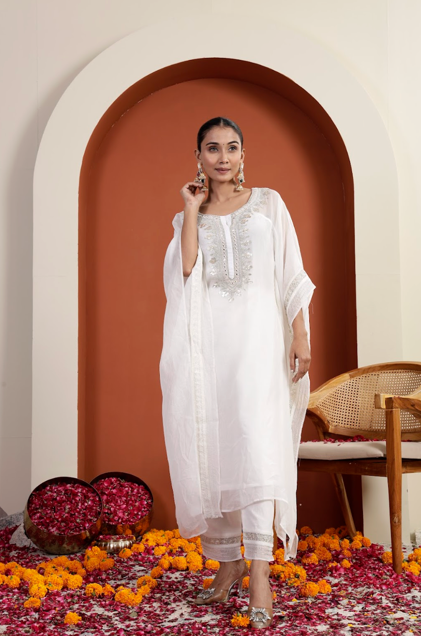 Hand-Embroidered Silk-Organza Kaftaan Set