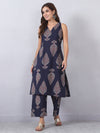 Blue and Maroon Sleeveless Kurta Set