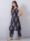 Blue and Maroon Sleeveless Kurta Set