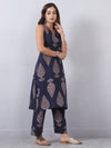 Blue and Maroon Sleeveless Kurta Set