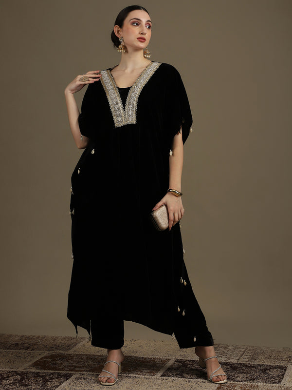 Black Micro Velvet Kaftan Set