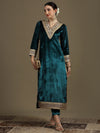 Long Straight Rama Green Velvet Kurti Set (Kaftan Fit)