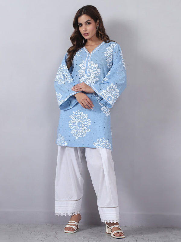 Powder Blue Embroidered Farshi Salwar Set