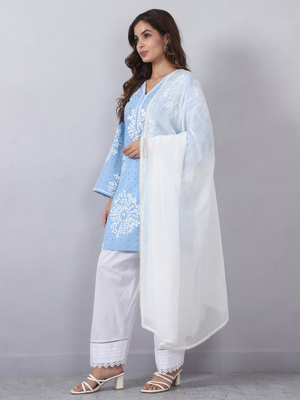 Powder Blue Embroidered Farshi Salwar Set