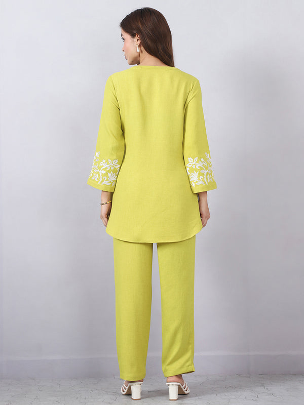 Green Cord Set with Embroidery Detail on Top