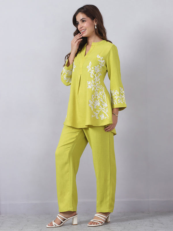 Green Cord Set with Embroidery Detail on Top