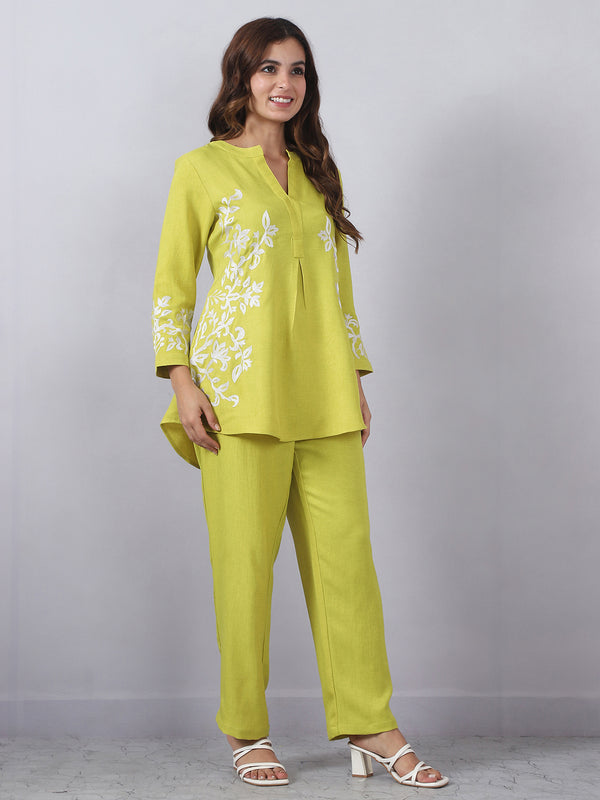 Green Cord Set with Embroidery Detail on Top