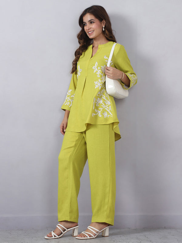 Green Cord Set with Embroidery Detail on Top