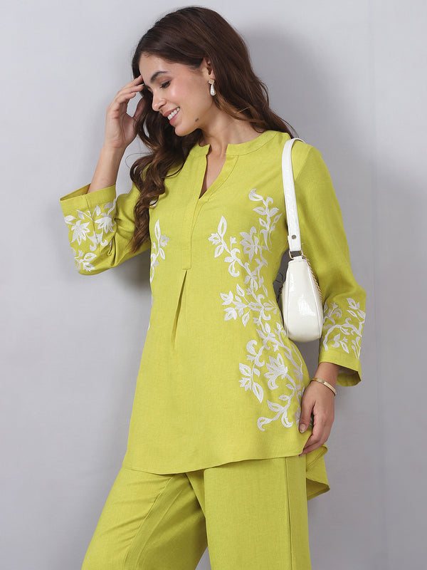 Green Cord Set with Embroidery Detail on Top