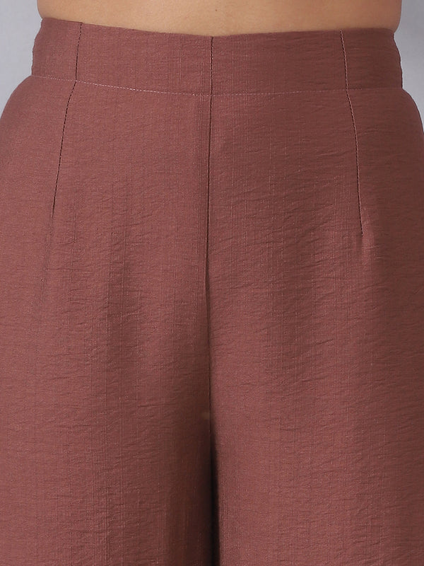 Brown Cord Set with String Detail and Side Slits