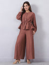 Brown Cord Set with String Detail and Side Slits