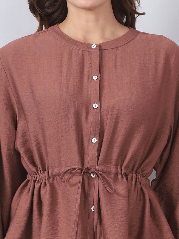 Brown Cord Set with String Detail and Side Slits