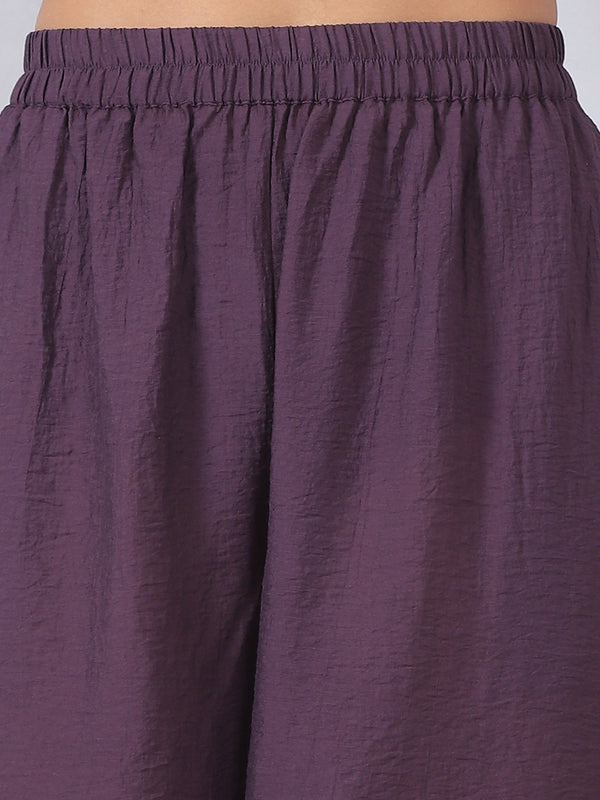 Purple Cord Set with Zari Detail on Neck and Sleeves