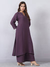 Purple Cord Set with Zari Detail on Neck and Sleeves