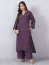 Purple Cord Set with Zari Detail on Neck and Sleeves