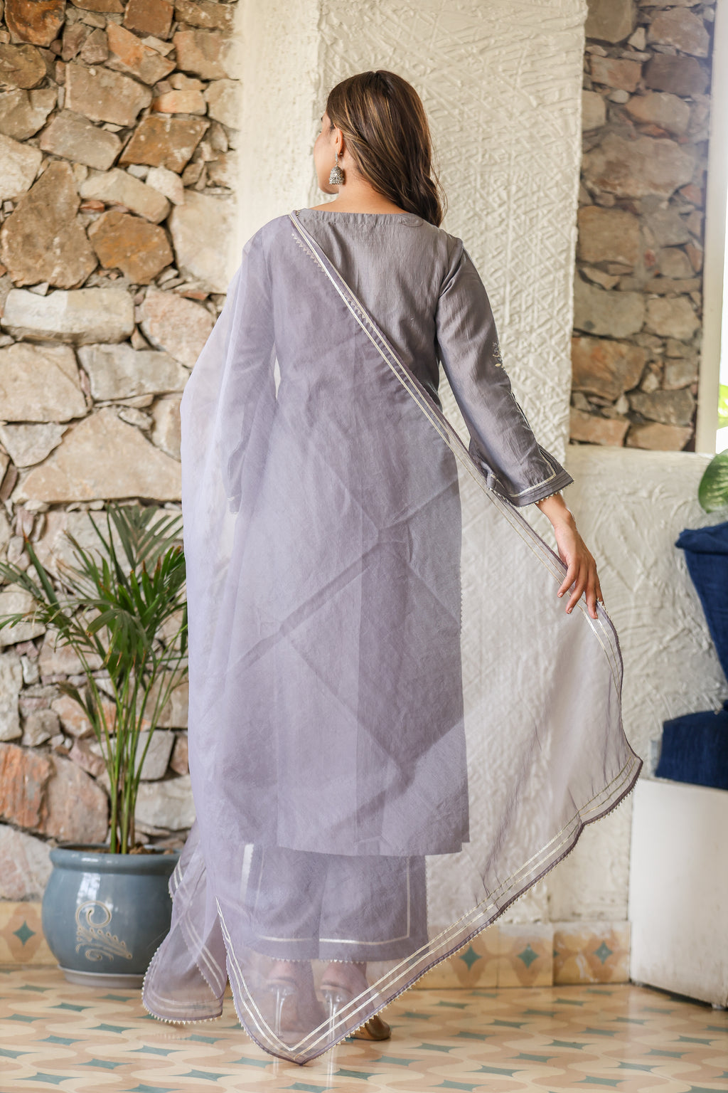 Digital Printed Pintuck Kurta Set in Gazzi Silk