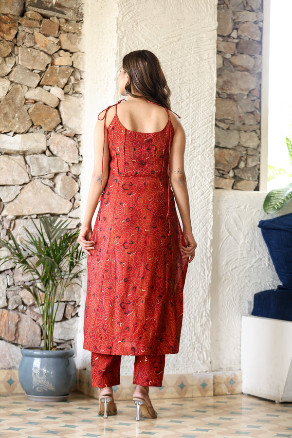 Bandhani Foil Printed Sleeveless Suit Set