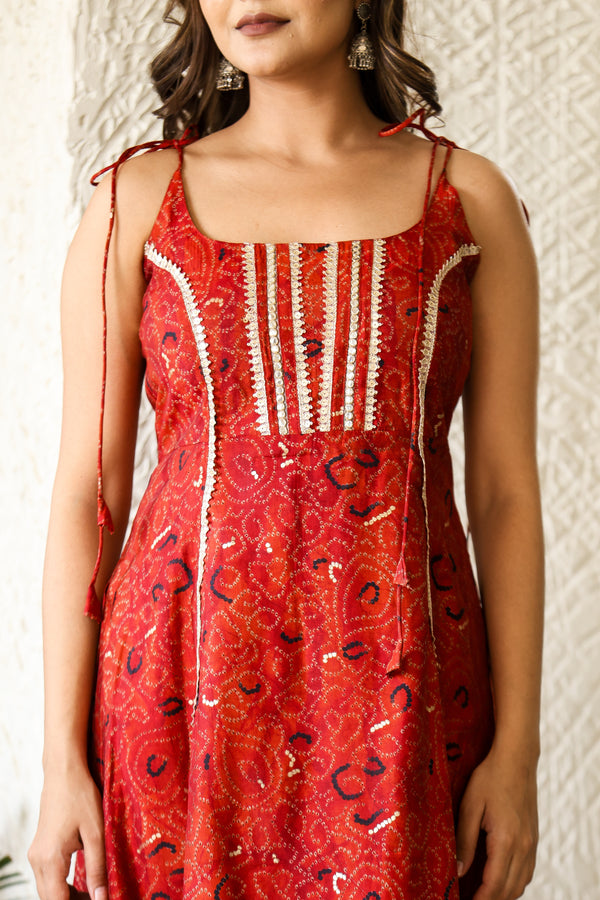 Bandhani Foil Printed Sleeveless Suit Set