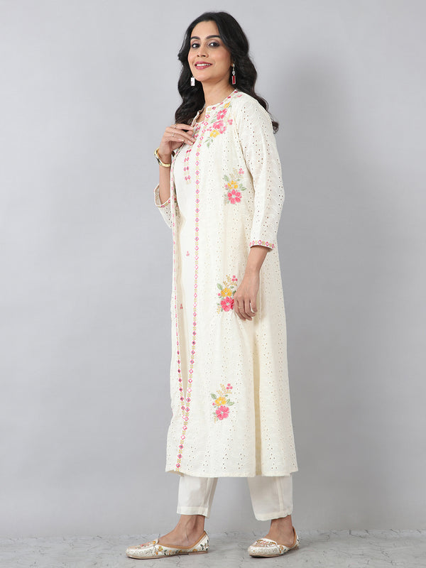 Multi embroidery jacket style kurta set