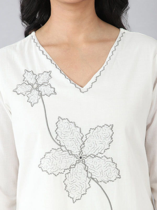 Elegant White Floral Kurta Set
