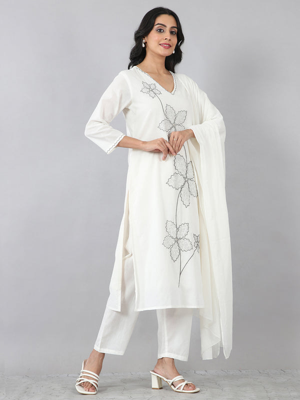 Elegant White Floral Kurta Set
