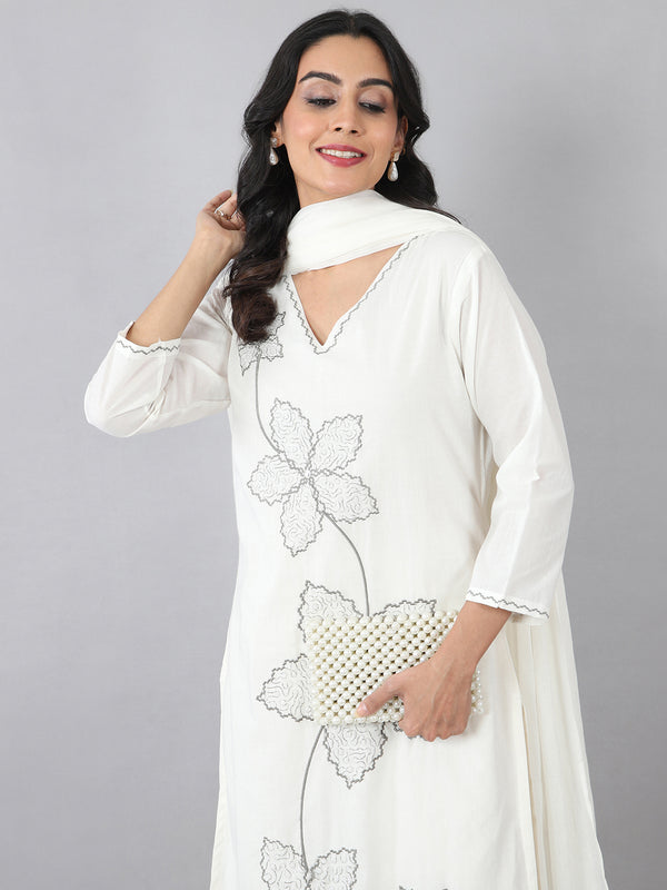 Elegant White Floral Kurta Set