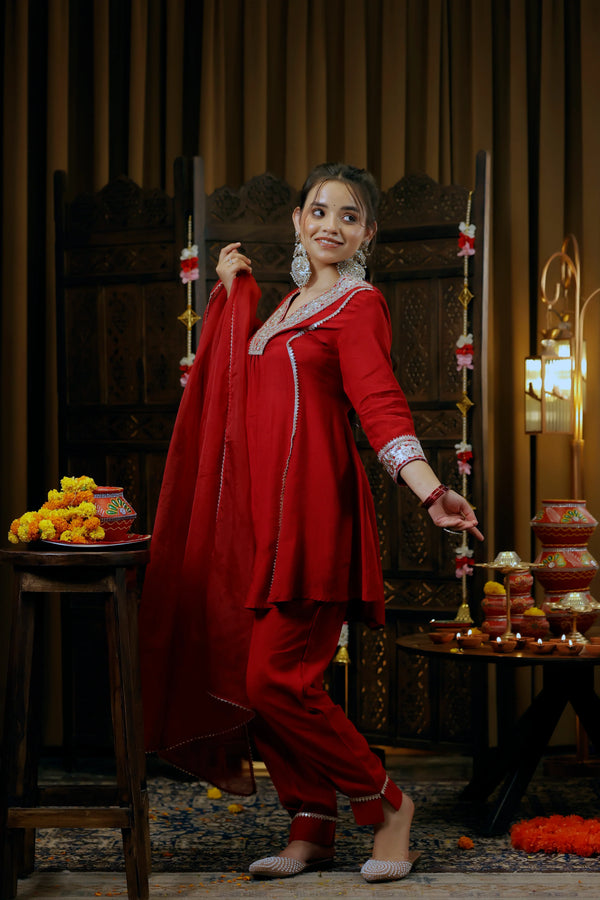 Viscose Shantoon Peplum Top & Pants 3-Piece Set