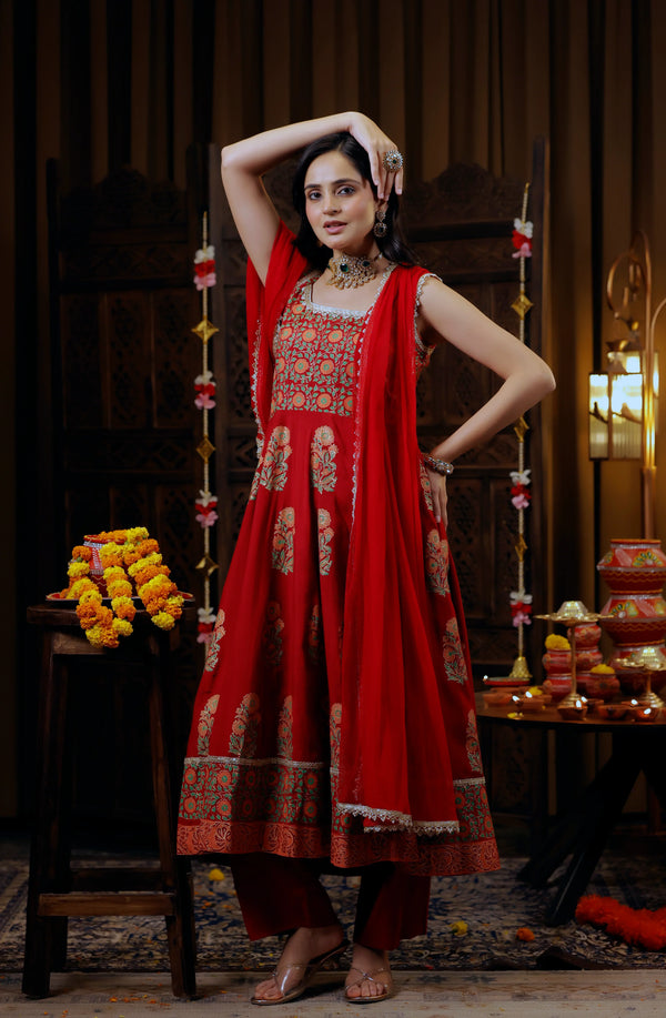 Viscose Shantoon Anarkali 3-Piece Set with Net Dupatta