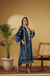3-Piece Long Kurta Set in Viscose Velvet with Mirror & Zari Work