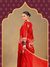 Red Chinnon Suit Set with Gold Embellished Drape