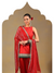 Bright Red Brocade Kurti Set with Pleated Salwar