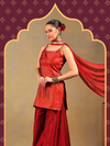 Maroon Brocade Short Kurti Set with Sharara Pants
