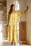Yellow Printed Rayon 2-Piece Suit Set with Foil Accents
